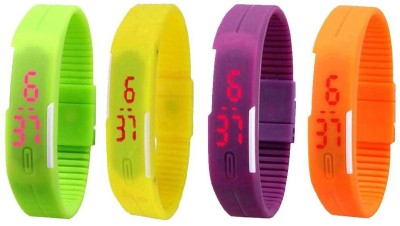 NS18 Silicone Led Magnet Band Combo of 4 Green, Yellow, Purple And Orange Digital Watch  - For Boys & Girls   Watches  (NS18)