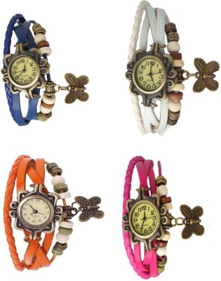 NS18 Vintage Butterfly Rakhi Combo of 4 Blue, Orange, White And Pink Analog Watch  - For Women   Watches  (NS18)