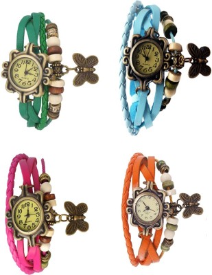 NS18 Vintage Butterfly Rakhi Combo of 4 Green, Pink, Sky Blue And Orange Analog Watch  - For Women   Watches  (NS18)
