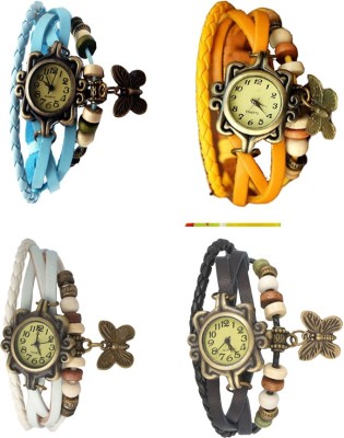 NS18 Vintage Butterfly Rakhi Combo of 4 Sky Blue, White, Yellow And Black Analog Watch  - For Women   Watches  (NS18)