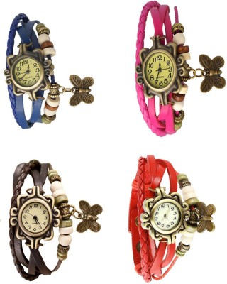 NS18 Vintage Butterfly Rakhi Combo of 4 Blue, Brown, Pink And Red Analog Watch  - For Women   Watches  (NS18)