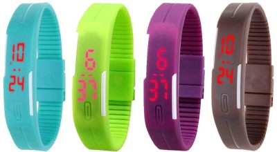 NS18 Silicone Led Magnet Band Combo of 4 Sky Blue, Green, Purple And Brown Digital Watch  - For Boys & Girls   Watches  (NS18)