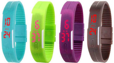 NS18 Silicone Led Magnet Band Combo of 4 Sky Blue, Green, Purple And Brown Digital Watch  - For Boys & Girls   Watches  (NS18)