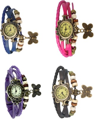 NS18 Vintage Butterfly Rakhi Combo of 4 Blue, Purple, Pink And Black Analog Watch  - For Women   Watches  (NS18)