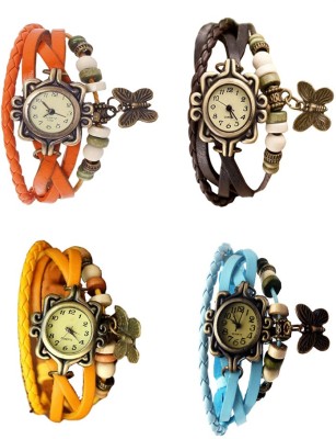 NS18 Vintage Butterfly Rakhi Combo of 4 Orange, Yellow, Brown And Sky Blue Analog Watch  - For Women   Watches  (NS18)