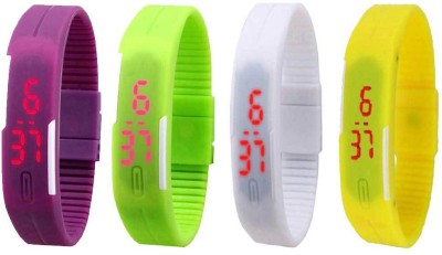 NS18 Silicone Led Magnet Band Combo of 4 Purple, Green, White And Yellow Digital Watch  - For Boys & Girls   Watches  (NS18)
