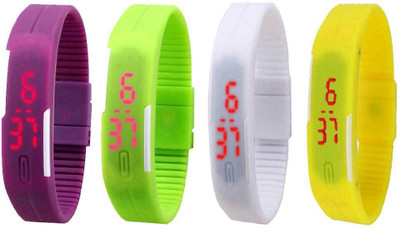 

NS18 Silicone Led Magnet Band Combo of 4 Purple, Green, White And Yellow Watch - For Boys & Girls