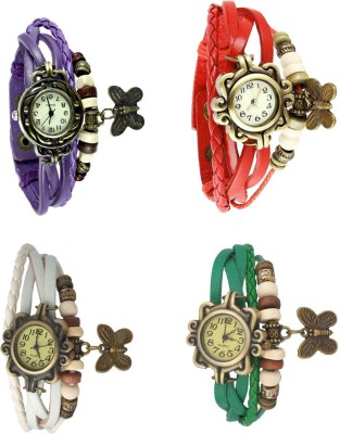 NS18 Vintage Butterfly Rakhi Combo of 4 Purple, White, Red And Green Analog Watch  - For Women   Watches  (NS18)