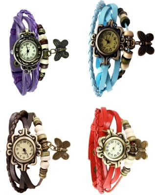 NS18 Vintage Butterfly Rakhi Combo of 4 Purple, Brown, Sky Blue And Red Analog Watch  - For Women   Watches  (NS18)