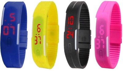 NS18 Silicone Led Magnet Band Combo of 4 Blue, Yellow, Black And Pink Digital Watch  - For Boys & Girls   Watches  (NS18)