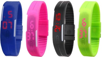 NS18 Silicone Led Magnet Band Combo of 4 Blue, Pink, Black And Green Digital Watch  - For Boys & Girls   Watches  (NS18)
