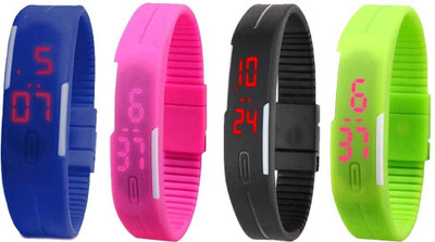 

NS18 Silicone Led Magnet Band Combo of 4 Blue, Pink, Black And Green Watch - For Boys & Girls