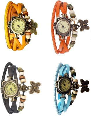 NS18 Vintage Butterfly Rakhi Combo of 4 Yellow, Black, Orange And Sky Blue Analog Watch  - For Women   Watches  (NS18)
