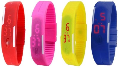 NS18 Silicone Led Magnet Band Combo of 4 Red, Pink, Yellow And Blue Digital Watch  - For Boys & Girls   Watches  (NS18)