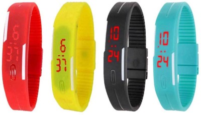 NS18 Silicone Led Magnet Band Watch Combo of 4 Red, Yellow, Black And Sky Blue Digital Watch  - For Couple   Watches  (NS18)