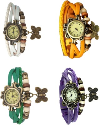 NS18 Vintage Butterfly Rakhi Combo of 4 White, Green, Yellow And Purple Analog Watch  - For Women   Watches  (NS18)
