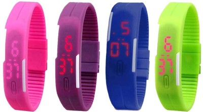 NS18 Silicone Led Magnet Band Combo of 4 Pink, Purple, Blue And Green Digital Watch  - For Boys & Girls   Watches  (NS18)