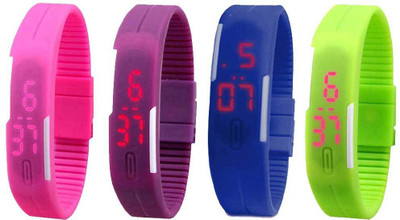 NS18 Silicone Led Magnet Band Combo of 4 Pink, Purple, Blue And Green Digital Watch  - For Boys & Girls   Watches  (NS18)