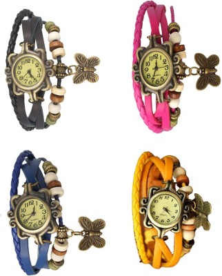NS18 Vintage Butterfly Rakhi Combo of 4 Black, Blue, Pink And Yellow Analog Watch  - For Women   Watches  (NS18)