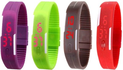 NS18 Silicone Led Magnet Band Watch Combo of 4 Purple, Green, Brown And Red Digital Watch  - For Couple   Watches  (NS18)