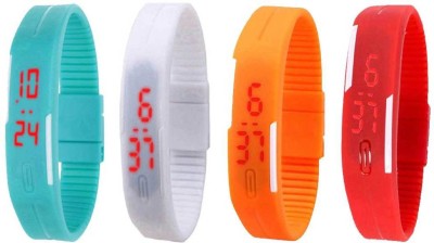 NS18 Silicone Led Magnet Band Watch Combo of 4 Sky Blue, White, Orange And Red Digital Watch  - For Couple   Watches  (NS18)