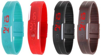 NS18 Silicone Led Magnet Band Combo of 4 Sky Blue, Red, Black And Brown Digital Watch  - For Boys & Girls   Watches  (NS18)