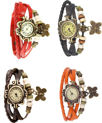 

Kissu Vintage Rakhi Combo of 4 Red, Brown, Black And Orange Watch - For Women