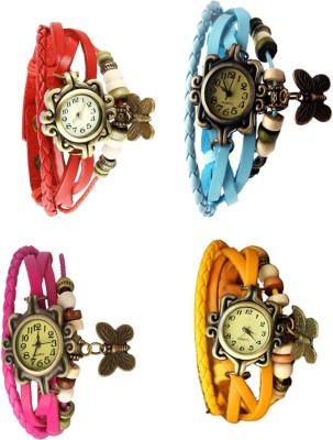 NS18 Vintage Butterfly Rakhi Combo of 4 Red, Pink, Sky Blue And Yellow Analog Watch  - For Women   Watches  (NS18)