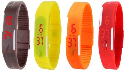NS18 Silicone Led Magnet Band Watch Combo of 4 Brown, Yellow, Orange And Red Digital Watch  - For Couple   Watches  (NS18)