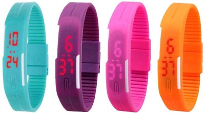 NS18 Silicone Led Magnet Band Combo of 4 Sky Blue, Purple, Pink And Orange Digital Watch  - For Boys & Girls   Watches  (NS18)