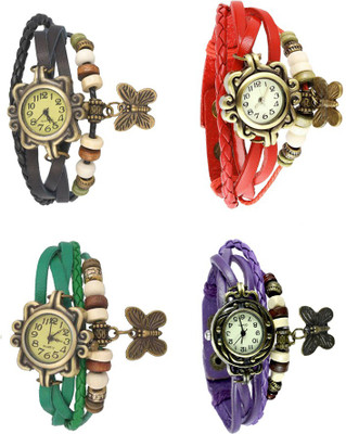 

NS18 Vintage Butterfly Rakhi Combo of 4 Black, Green, Red And Purple Watch - For Women