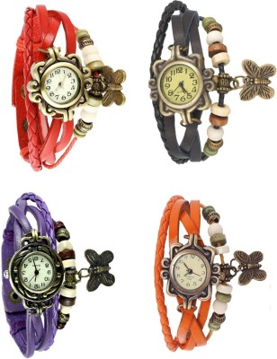 NS18 Vintage Butterfly Rakhi Combo of 4 Red, Purple, Black And Orange Analog Watch  - For Women   Watches  (NS18)