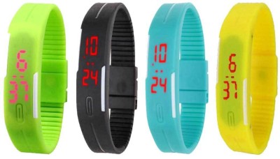 NS18 Silicone Led Magnet Band Combo of 4 Green, Black, Sky Blue And Yellow Digital Watch  - For Boys & Girls   Watches  (NS18)