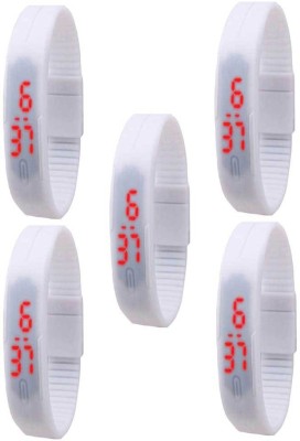 NS18 Silicone Led Magnet Band Combo of 5 White Digital Watch  - For Boys & Girls   Watches  (NS18)