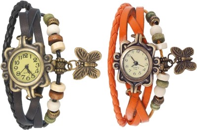 NS18 Vintage Butterfly Rakhi Watch Combo of 2 Black And Orange Analog Watch  - For Women   Watches  (NS18)