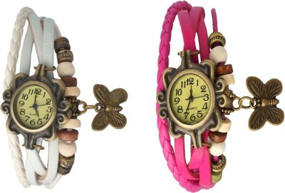 NS18 Vintage Butterfly Rakhi Watch Combo of 2 White And Pink Analog Watch  - For Women   Watches  (NS18)