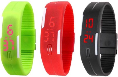 RSN Silicone Led Magnet Band Combo of 3 Green, Red And Black Digital Watch  - For Men & Women   Watches  (RSN)