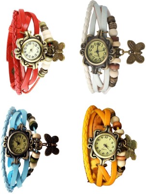 NS18 Vintage Butterfly Rakhi Combo of 4 Red, Sky Blue, White And Yellow Analog Watch  - For Women   Watches  (NS18)