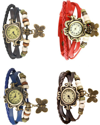 

NS18 Vintage Butterfly Rakhi Combo of 4 Black, Blue, Red And Brown Watch - For Women