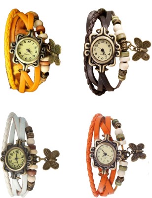 NS18 Vintage Butterfly Rakhi Combo of 4 Yellow, White, Brown And Orange Analog Watch  - For Women   Watches  (NS18)