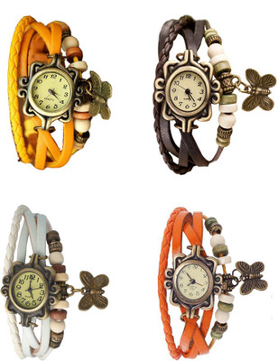 

NS18 Vintage Butterfly Rakhi Combo of 4 Yellow, White, Brown And Orange Watch - For Women