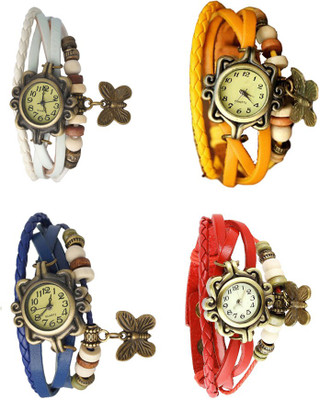 

Kissu Vintage Rakhi Combo of 4 White, Blue, Yellow And Red Watch - For Women