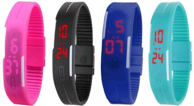 NS18 Silicone Led Magnet Band Watch Combo of 4 Pink, Black, Blue And Sky Blue Digital Watch  - For Couple   Watches  (NS18)