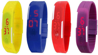 

Kissu Led Magnet Band Combo of 4 Yellow, Blue, Red And Purple Watch - For Men & Women