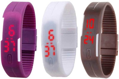 NS18 Silicone Led Magnet Band Combo of 3 Purple, White And Brown Digital Watch  - For Boys & Girls   Watches  (NS18)