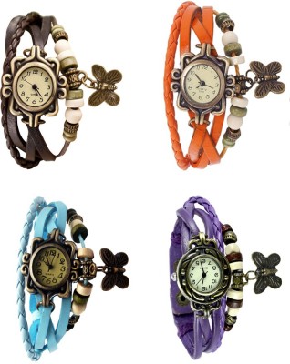NS18 Vintage Butterfly Rakhi Combo of 4 Brown, Sky Blue, Orange And Purple Analog Watch  - For Women   Watches  (NS18)