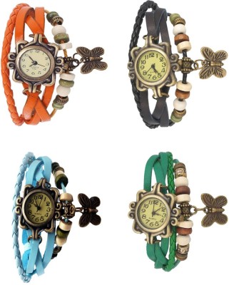 NS18 Vintage Butterfly Rakhi Combo of 4 Orange, Sky Blue, Black And Green Analog Watch  - For Women   Watches  (NS18)