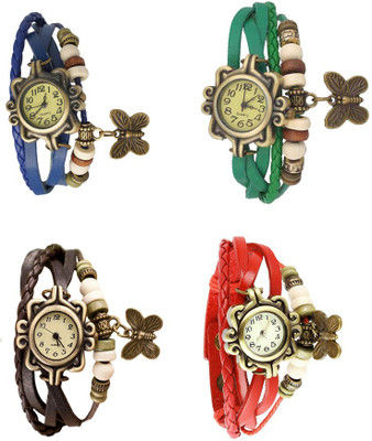 

Kissu Vintage Rakhi Combo of 4 Blue, Brown, Green And Red Watch - For Women