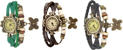 NS18 Vintage Butterfly Rakhi Watch Combo of 3 Green, Brown And Black Analog Watch  - For Women   Watches  (NS18)