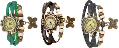 

Kissu Vintage Rakhi Watch Combo of 3 Green, Brown And Black Watch - For Women
